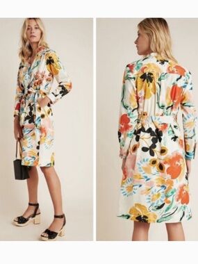 Anthropologie Rilke Poplin Shirtdress Multi Color Medium